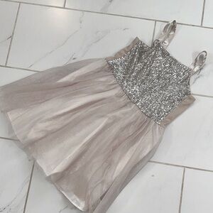 Cat & Jack Glittery Silver and Cream Formal Dress